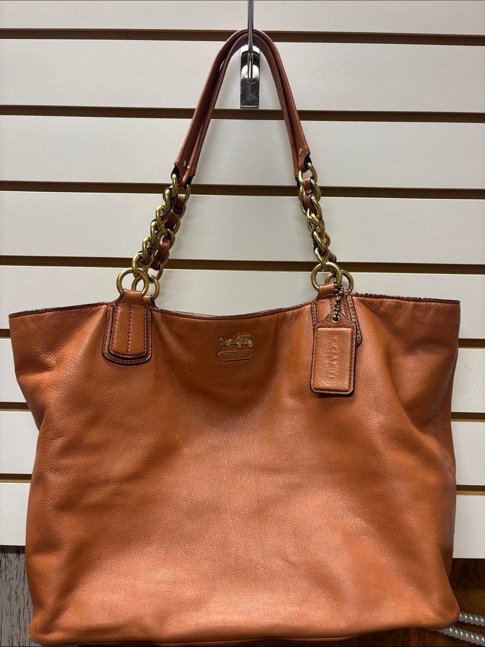 Coach Cognac Leather Tote with Gold Chain Straps